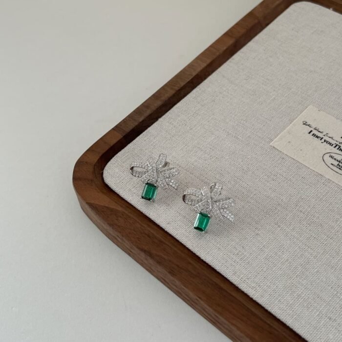 Aurojewels Green Zirconia Ribbon Rope Knot Design Fashion Earrings