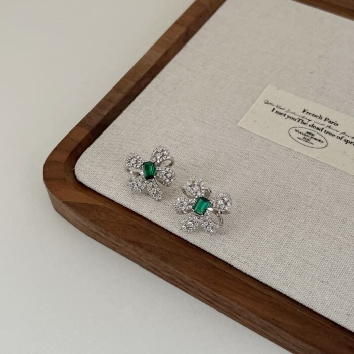 Aurojewels Green Zirconia Bow Design Fashion Earrings
