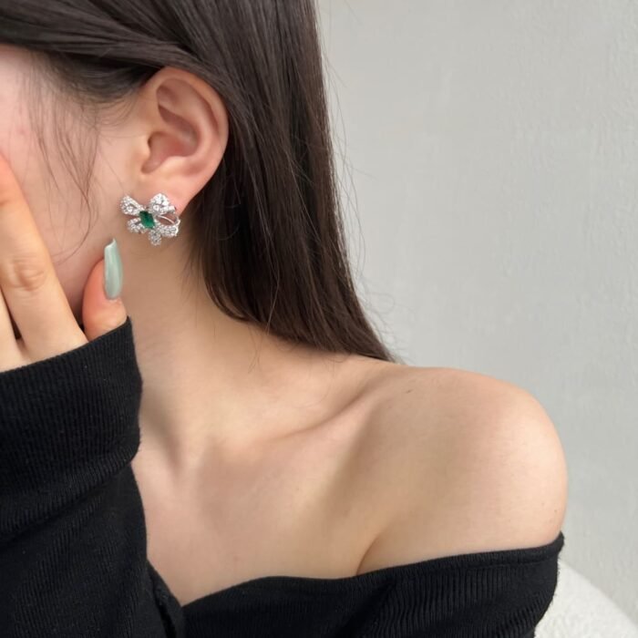 Aurojewels Green Zirconia Bow Design Fashion Earrings