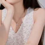 model trying on picture of cross necklace