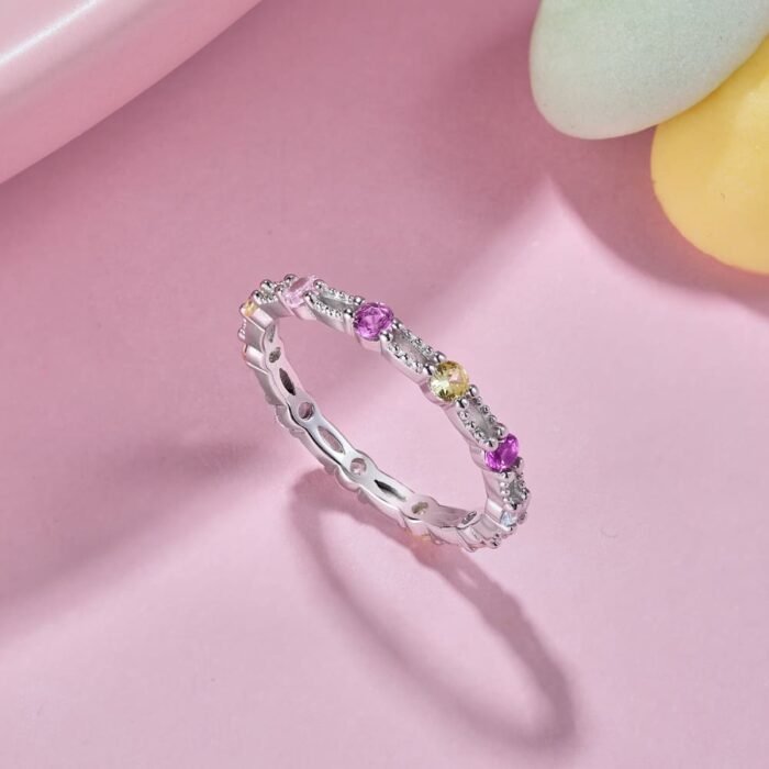 Aurojewels Colourful Round Zirconia and Full Diamonds Design Ring