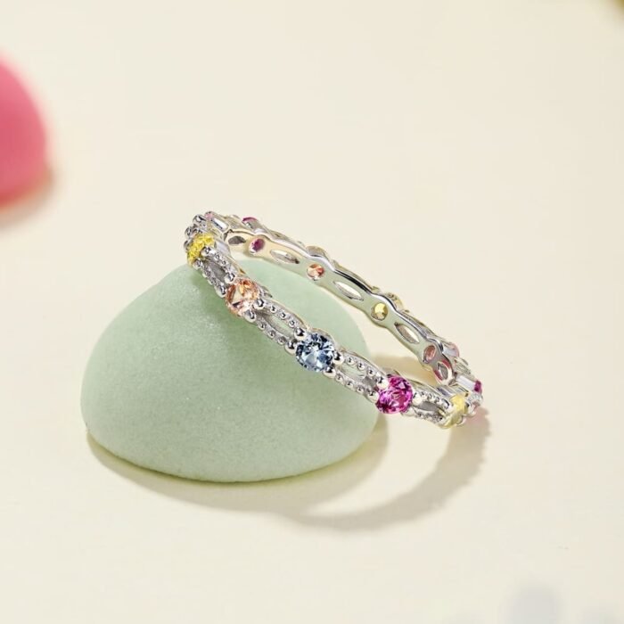 Aurojewels Colourful Round Zirconia and Full Diamonds Design Ring