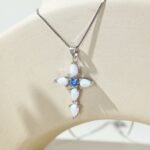 Aurojewels White Pear-Shaped Synthetic Aussie Blue Round Zirconia Necklace