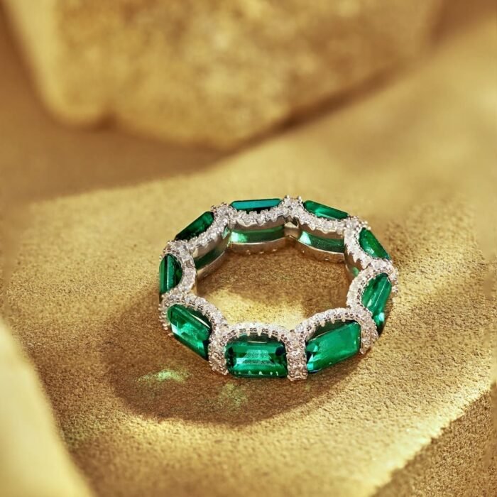 Aurojewels Green Zirconia Round Zirconia Micropavé Full Flower Ring