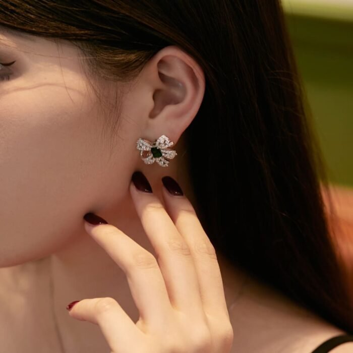 Aurojewels Green Zirconia Bow Design Fashion Earrings
