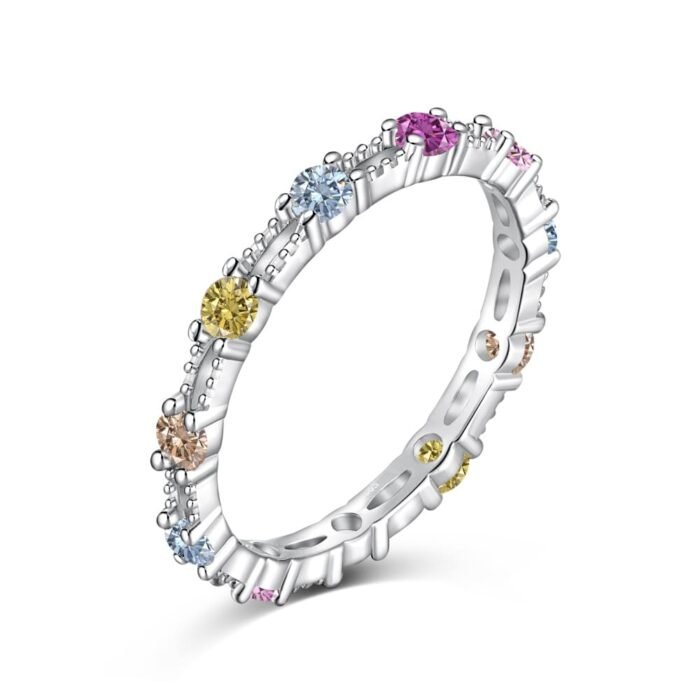 Aurojewels Colourful Round Zirconia and Full Diamonds Design Ring