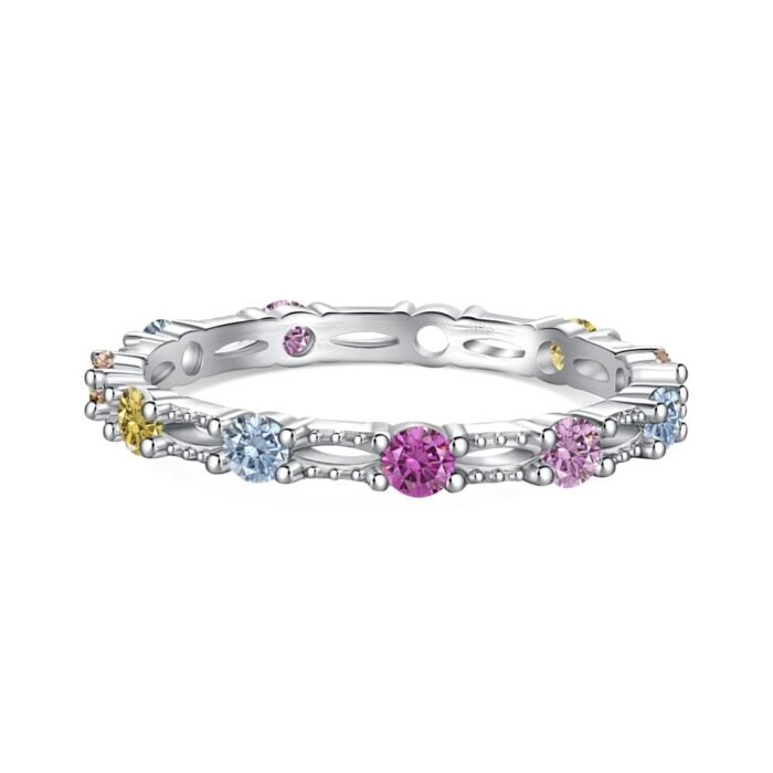 Aurojewels Colourful Round Zirconia and Full Diamonds Design Ring
