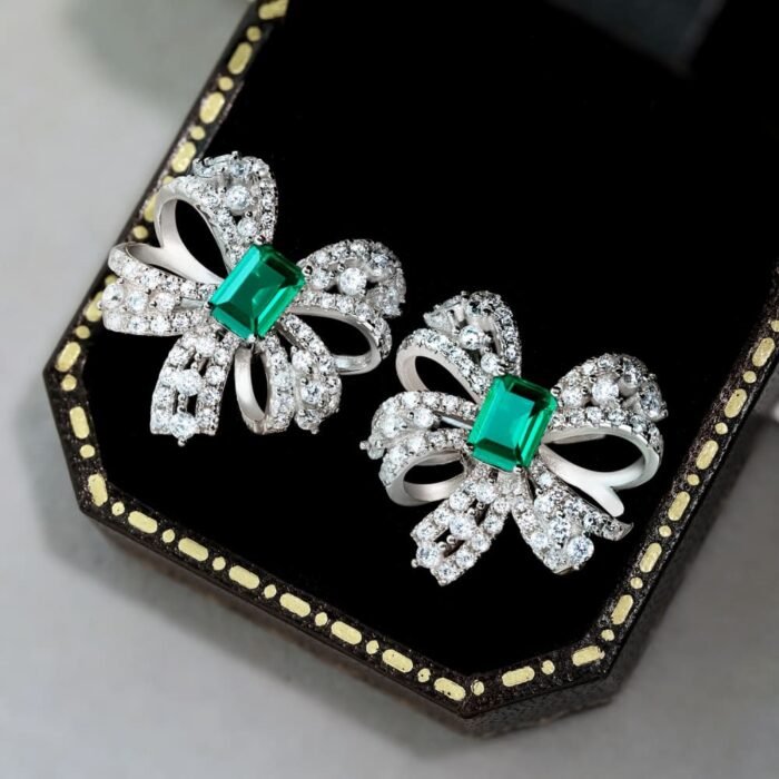 Aurojewels Green Zirconia Bow Design Fashion Earrings