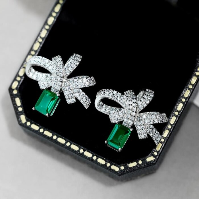 Aurojewels Green Zirconia Ribbon Rope Knot Design Fashion Earrings