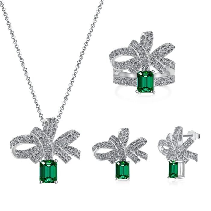Aurojewels Green Zirconia Ribbon Rope Knot Design Fashion Earrings