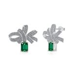 Aurojewels Green Zirconia Ribbon Rope Knot Design Fashion Earrings
