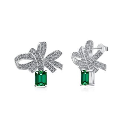 Aurojewels Green Zirconia Ribbon Rope Knot Design Fashion Earrings