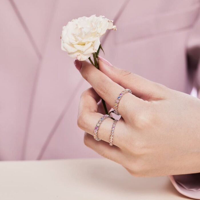 Aurojewels Colourful Round Zirconia and Full Diamonds Design Ring