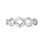 Aurojewels Silver Colourful Round Zirconia Inlaid Wave Ring