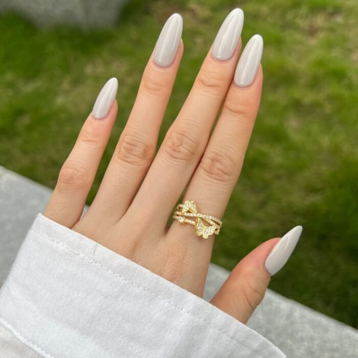 Aurojewels White Round Zirconium Butterfly Ring