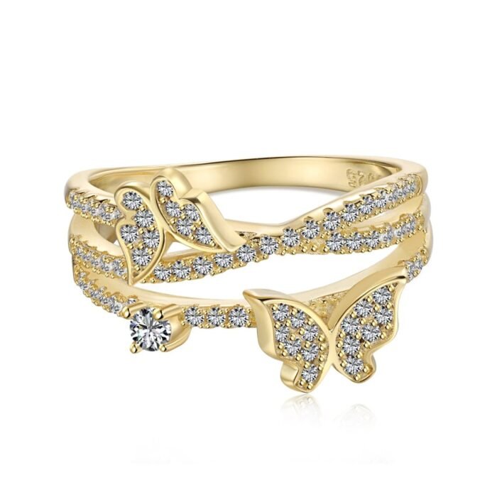 Aurojewels White Round Zirconium Butterfly Ring