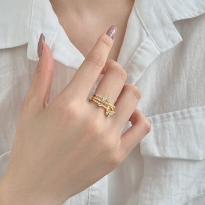 Aurojewels White Round Zirconium Butterfly Ring