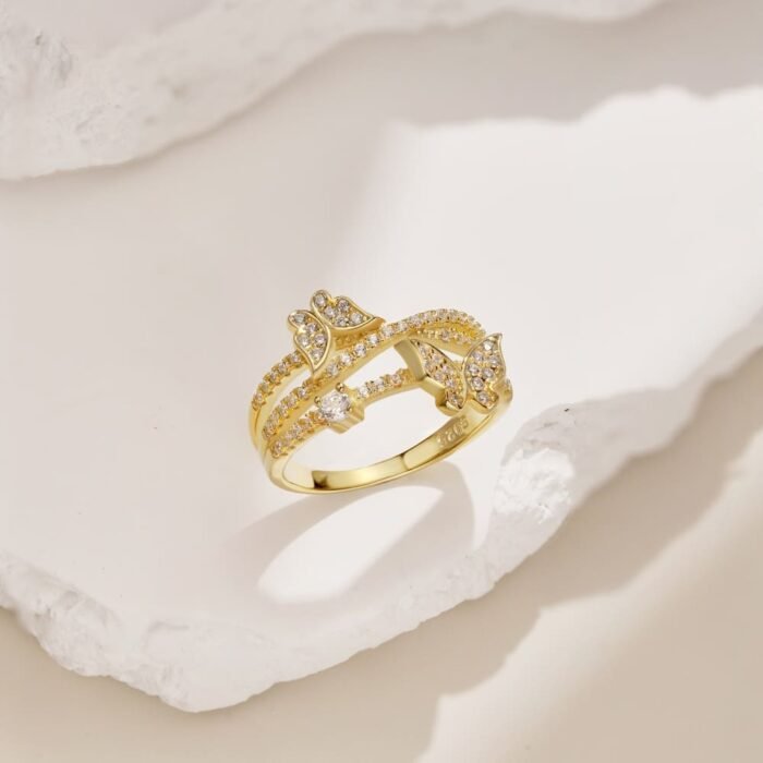 Aurojewels White Round Zirconium Butterfly Ring