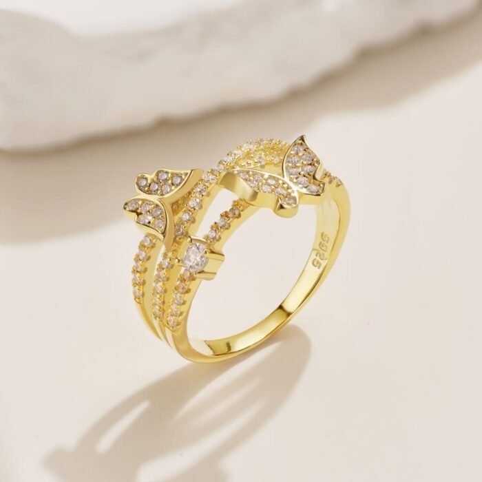 Aurojewels White Round Zirconium Butterfly Ring