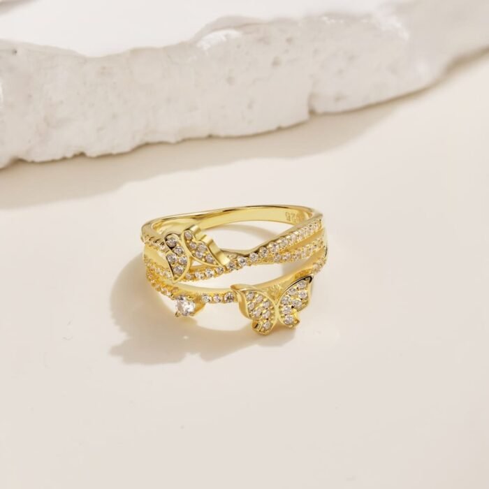 Aurojewels White Round Zirconium Butterfly Ring