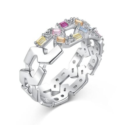 Aurojewels Colourful Zirconia Set Openwork Design Ring