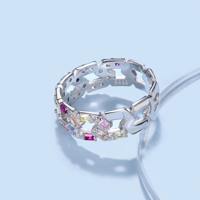 Aurojewels Colourful Zirconia Set Openwork Design Ring