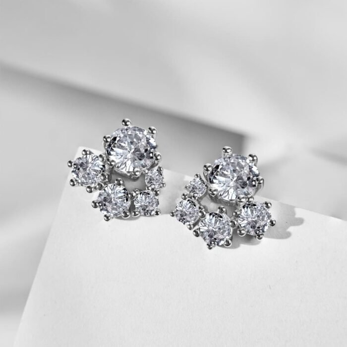Aurojewels S925 Sterling Silver White Round Zirconia Fashion Earrings - Image 6
