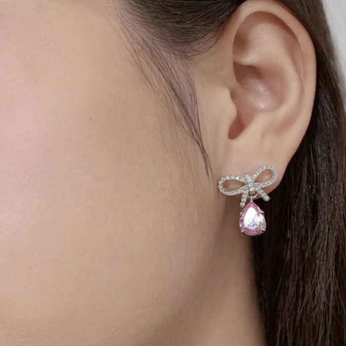 Aurojewels Pink Pear Drop Bow Design Earrings