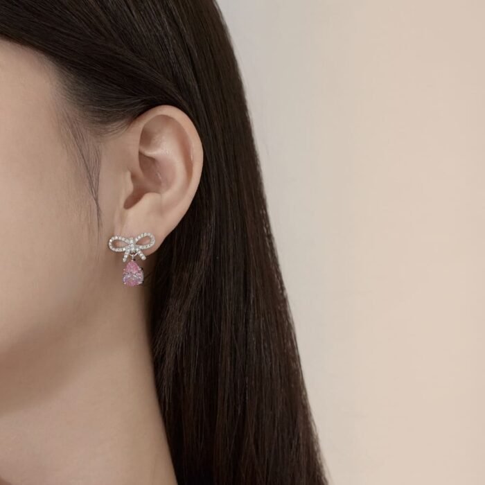 Aurojewels Pink Pear Drop Bow Design Earrings