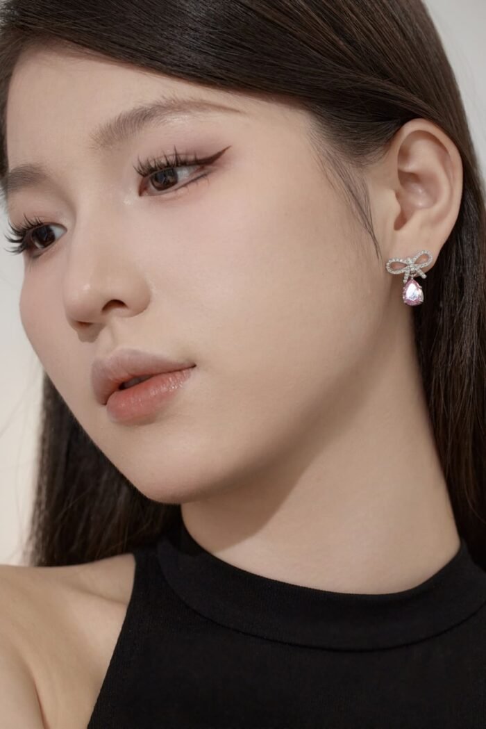 Aurojewels Pink Pear Drop Bow Design Earrings