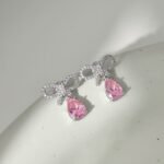 Aurojewels Pink Pear Drop Bow Design Earrings