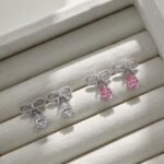 Aurojewels Pink Pear Drop Bow Design Earrings