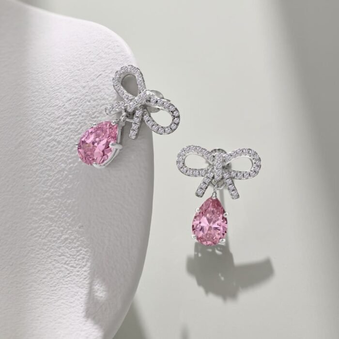 Aurojewels Pink Pear Drop Bow Design Earrings