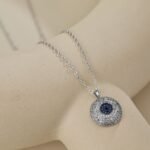 Aurojewels Silver Blue Round Zirconia Devil's Eye Necklace