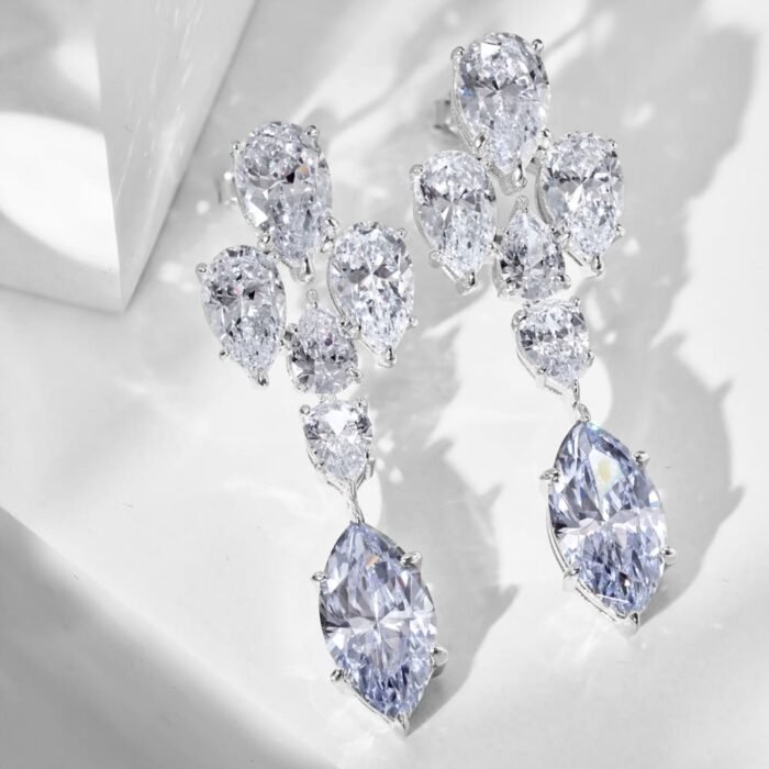 Aurojewels Light Blue Horse Eye Stones White Pear-Shaped Set Fashion Earrings