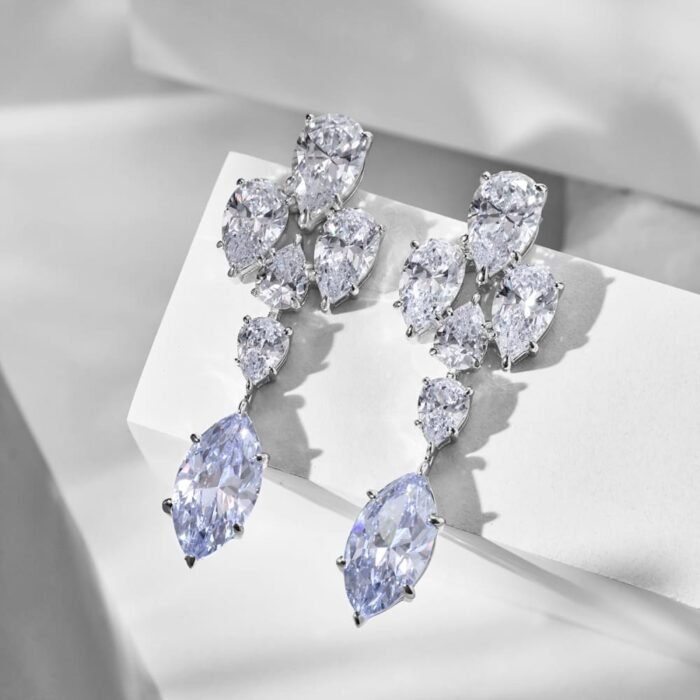 Aurojewels Light Blue Horse Eye Stones White Pear-Shaped Set Fashion Earrings
