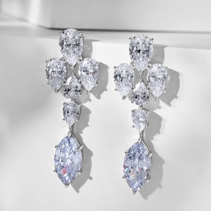 Aurojewels Light Blue Horse Eye Stones White Pear-Shaped Set Fashion Earrings