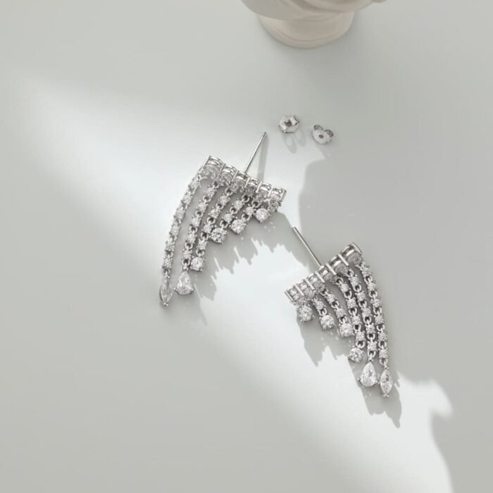 Aurojewels Tassel Multi Array Round Zirconia Pear Drop Earrings