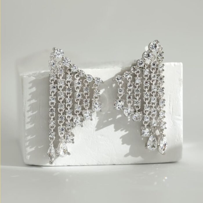 Aurojewels Tassel Multi Array Round Zirconia Pear Drop Earrings