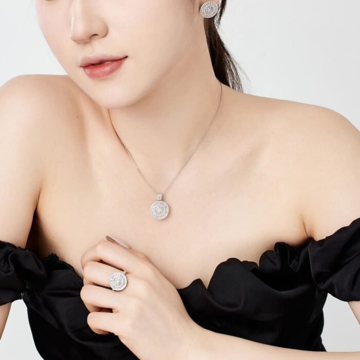 Aurojewels White Trapezoidal Stone Round Fashion Necklace - Image 3