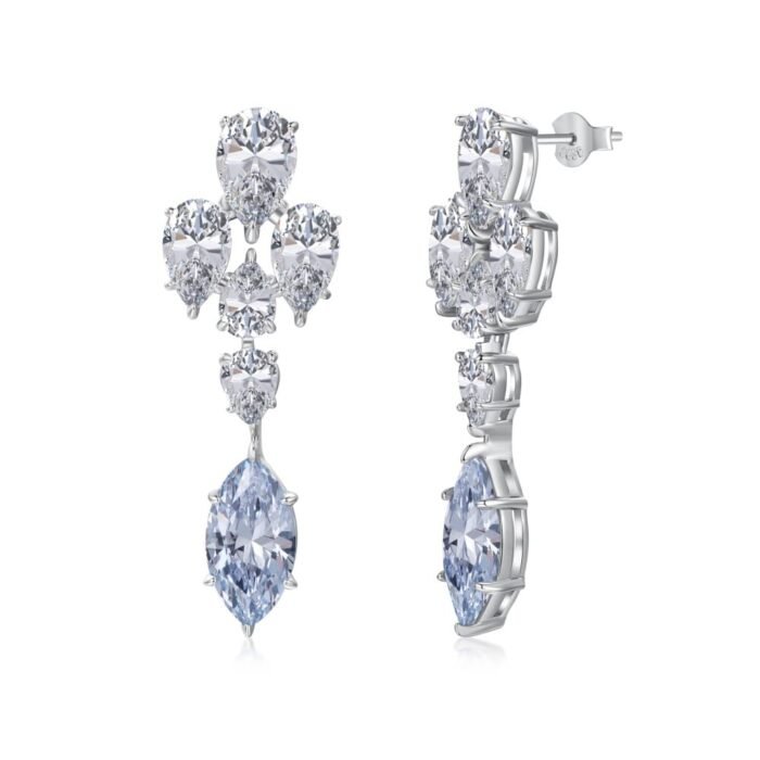 Aurojewels Light Blue Horse Eye Stones White Pear-Shaped Set Fashion Earrings