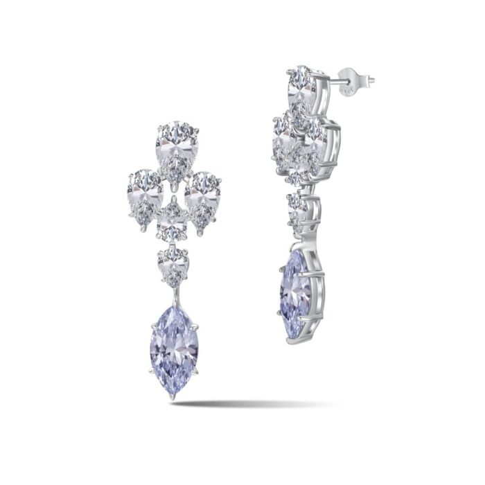 Aurojewels Light Blue Horse Eye Stones White Pear-Shaped Set Fashion Earrings