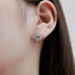 model trying on picture of Aurojewels S925 Sterling Silver White Round Zirconia Fashion Earrings