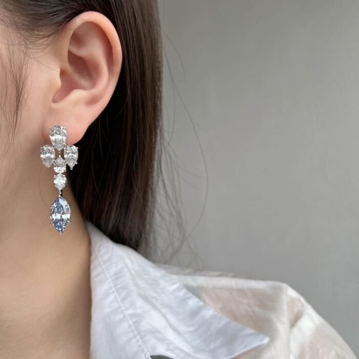 Aurojewels Light Blue Horse Eye Stones White Pear-Shaped Set Fashion Earrings