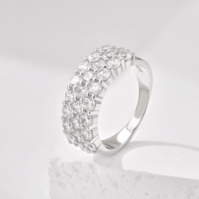 Aurojewels Sterling Silver and White Round Zirconia Diamond Ring