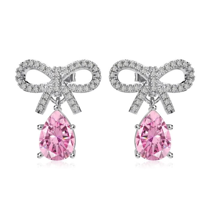 Aurojewels Pink Pear Drop Bow Design Earrings