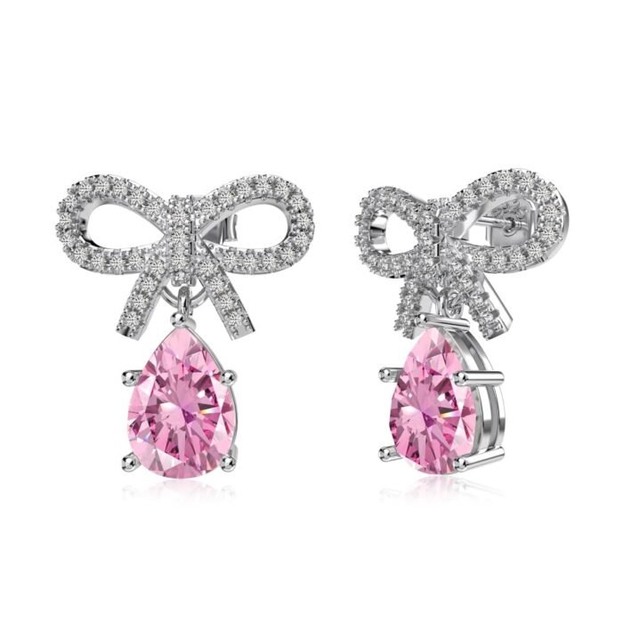 Aurojewels Pink Pear Drop Bow Design Earrings