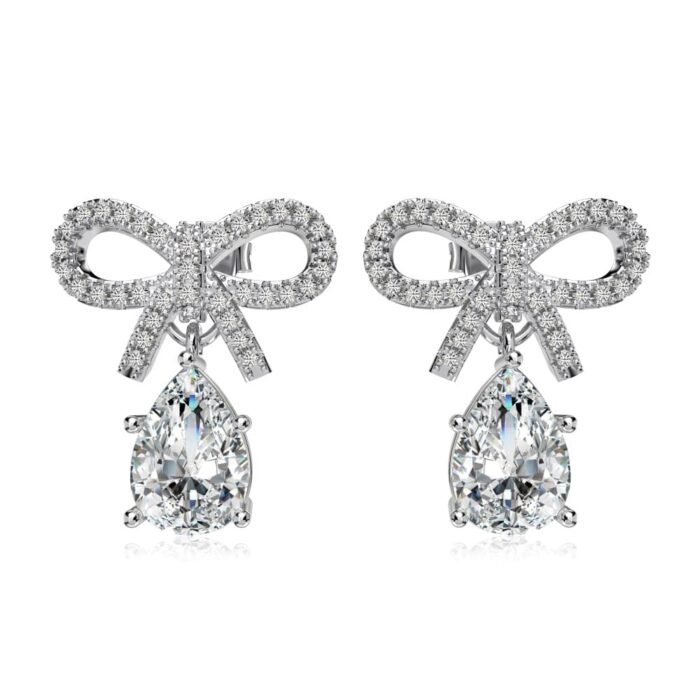 Aurojewels White Pear Drop Bow Design Earrings