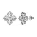 Aurojewels Heart Shaped Clover Silver Stud Earrings
