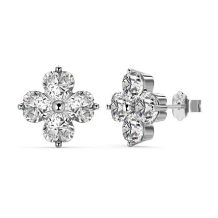 Aurojewels Heart Shaped Clover Silver Stud Earrings